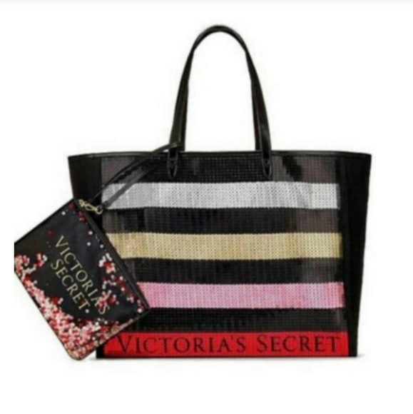 Victoria's Secret Handbags - 💋 Victoria’s Secret Striped Sequin Tote Bag L NEW! *